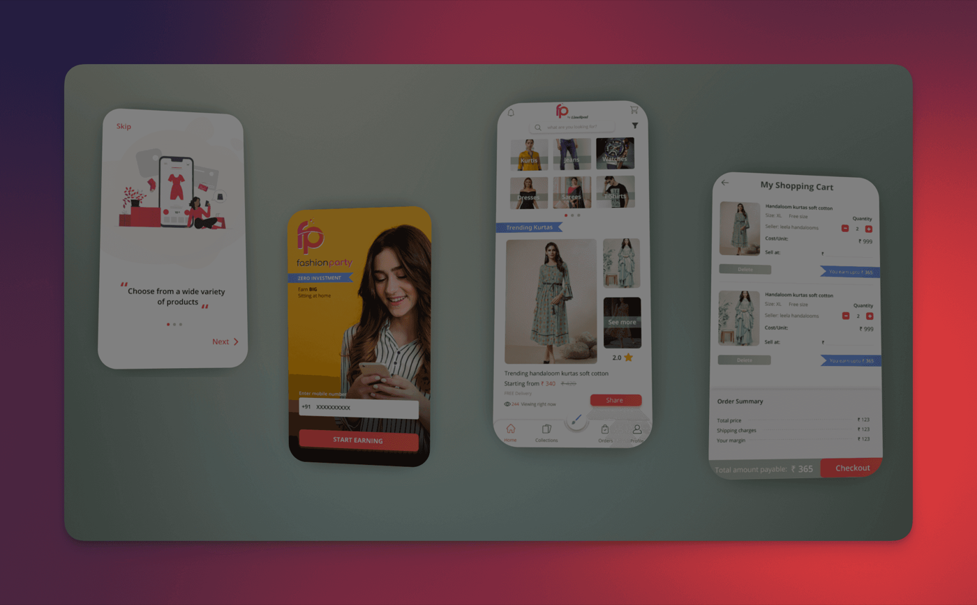 Fashion Party app redesign screens