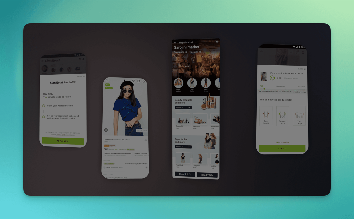 Limeroad app feature screens