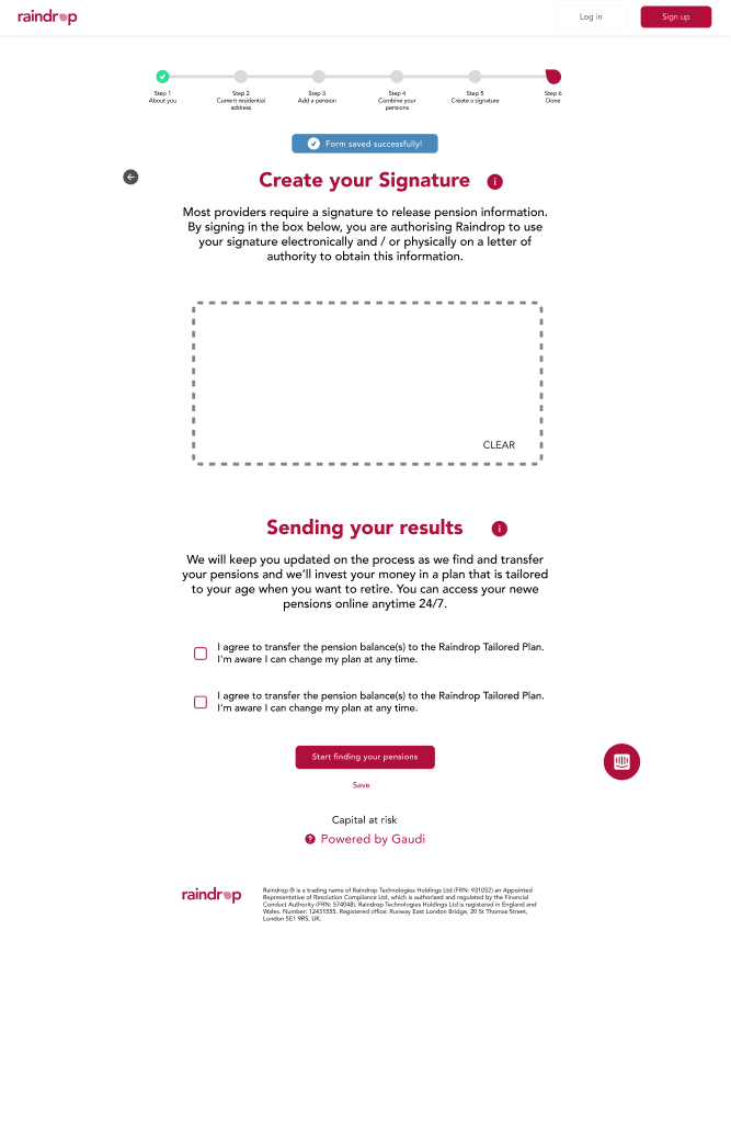 The Create your signature step on desktop, with a signature box, an explanation of why providers need a signature, and two separate consent statements.