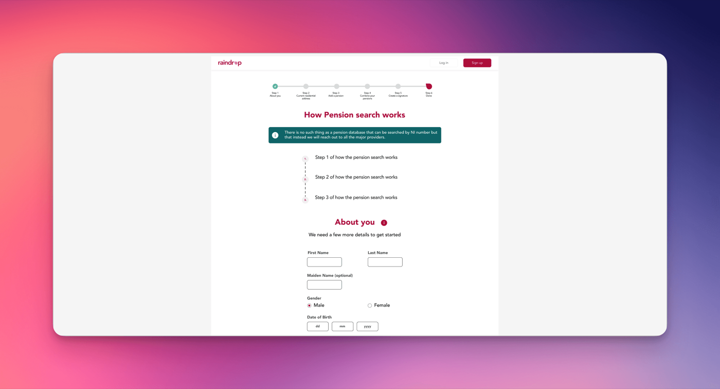 Raindrop pension form redesign